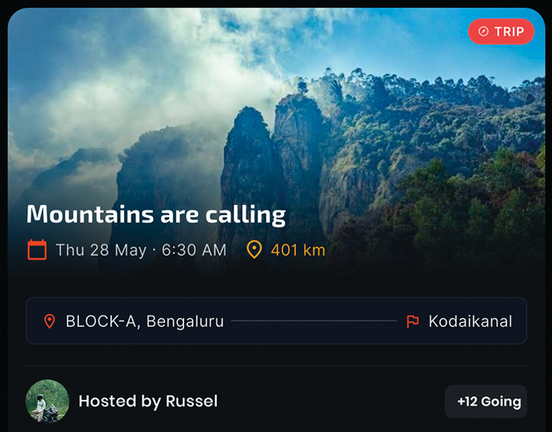 Trip card: Mountains are calling, Bengaluru to Kodaikanal